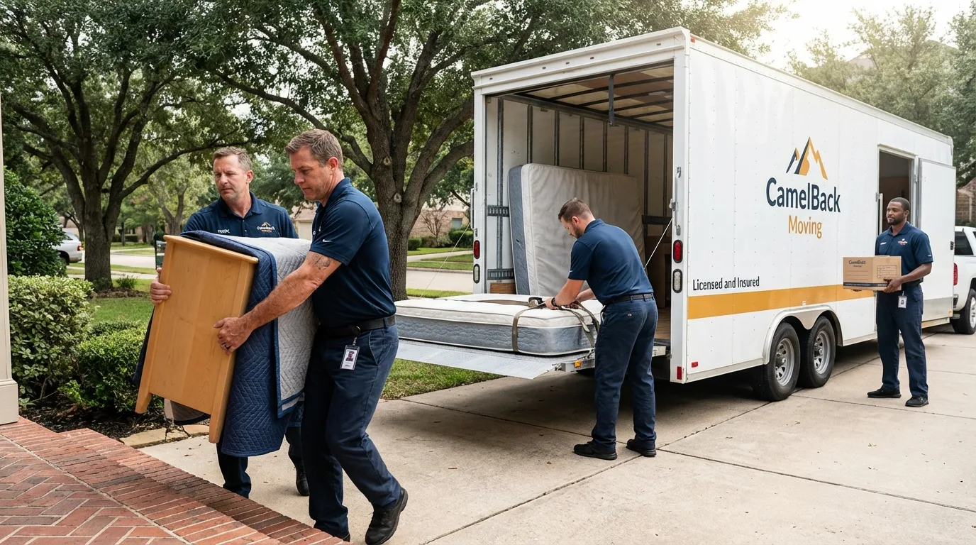 Crew loading residential truck for cross-state move from Greenup, IL